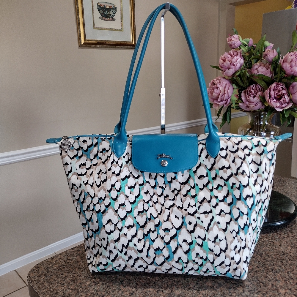 Longchamp Turquoise phanter print canvas and leather limited edition - Picture 3 of 17